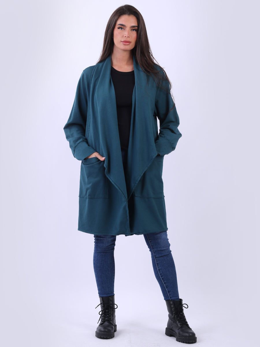 Open Front Cotton Cardigan Teal