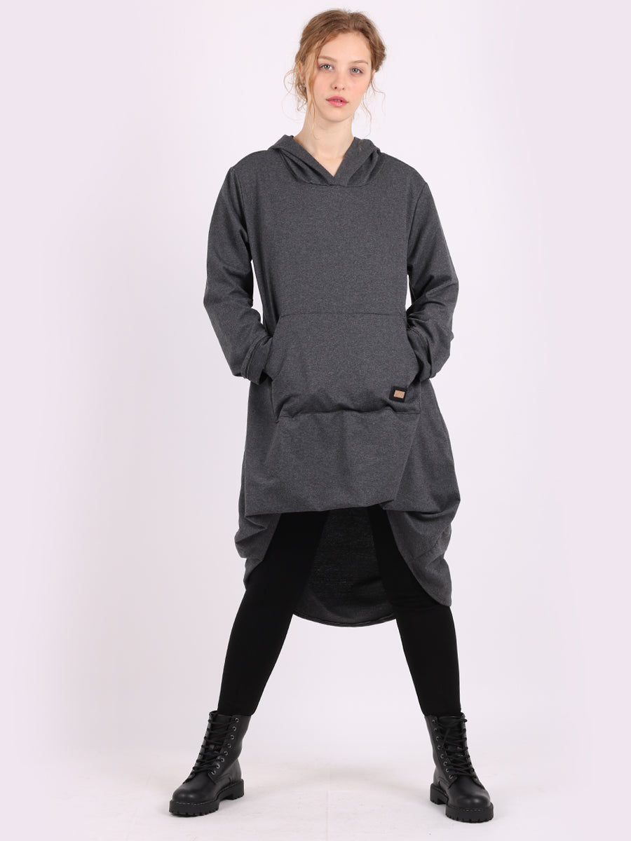 Plain Ladies Cotton Lagenlook Hooded Jumper