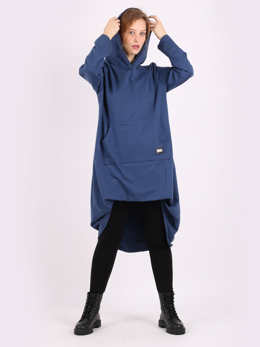 Plain Ladies Cotton Lagenlook Hooded Jumper