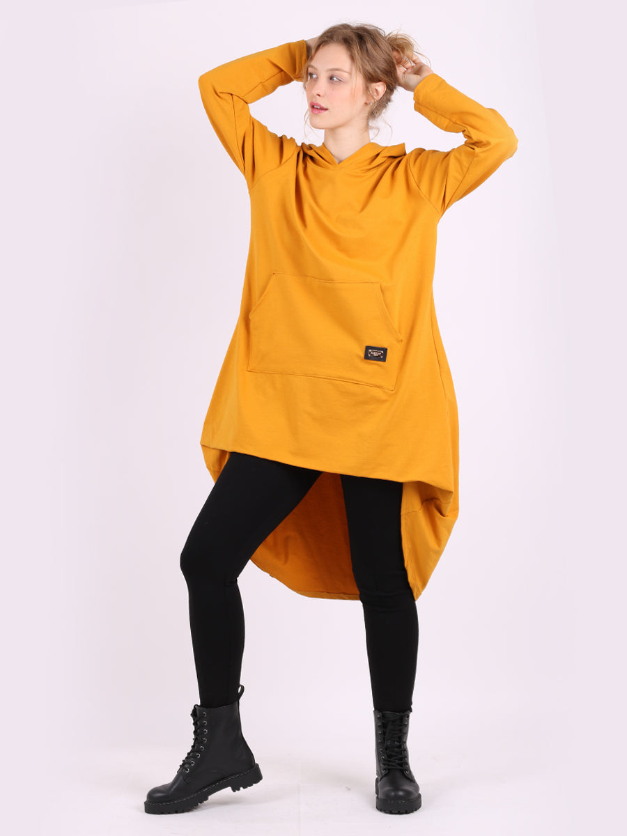 Plain Ladies Cotton Lagenlook Hooded Jumper
