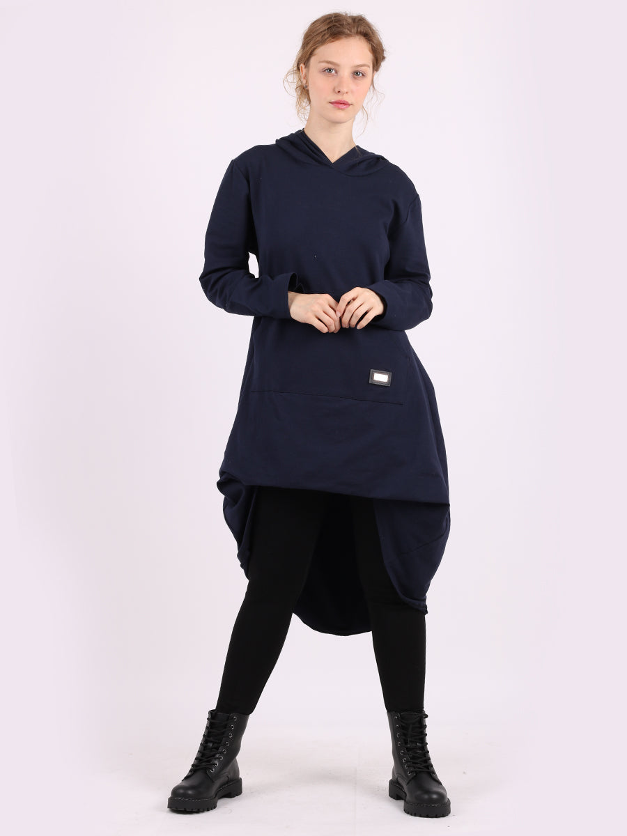 Plain Ladies Cotton Lagenlook Hooded Jumper