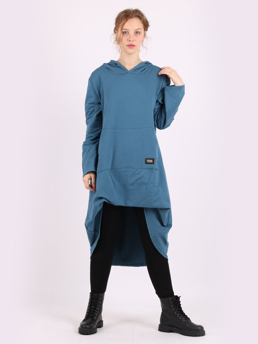 Plain Ladies Cotton Lagenlook Hooded Jumper