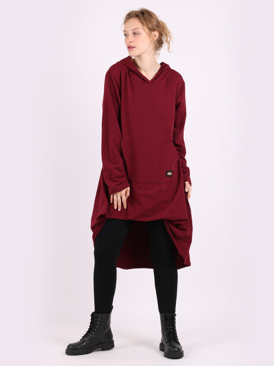 Plain Ladies Cotton Lagenlook Hooded Jumper