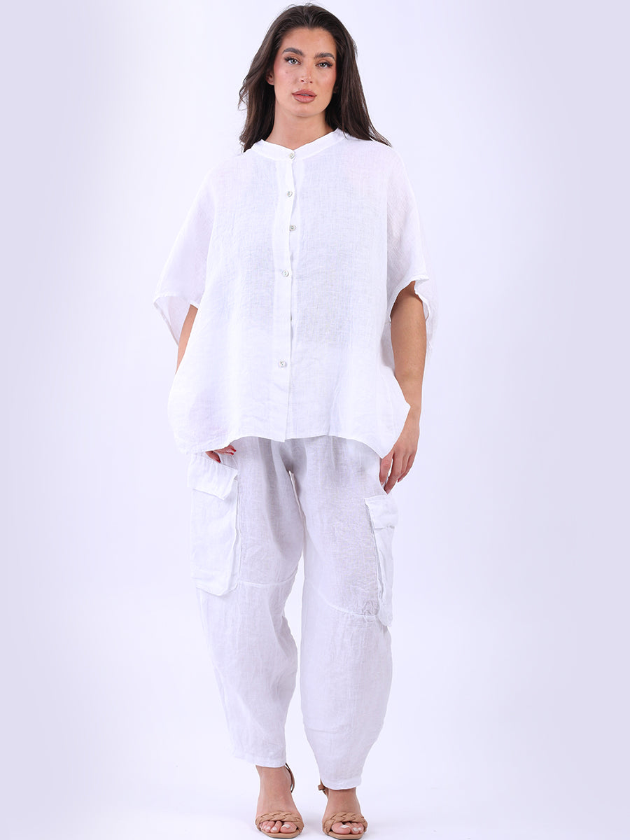 Linen Batwing Top white