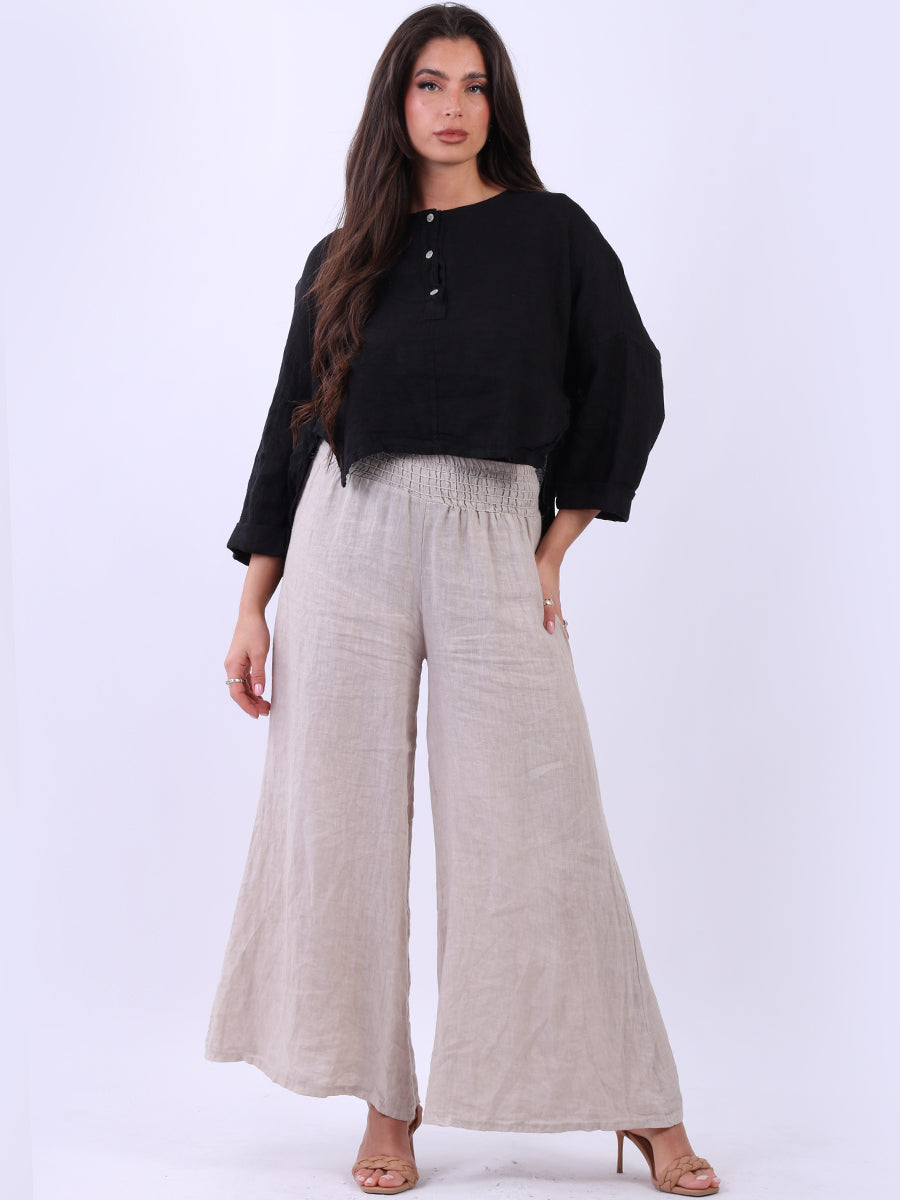 Linen Crop Shirt Top Black