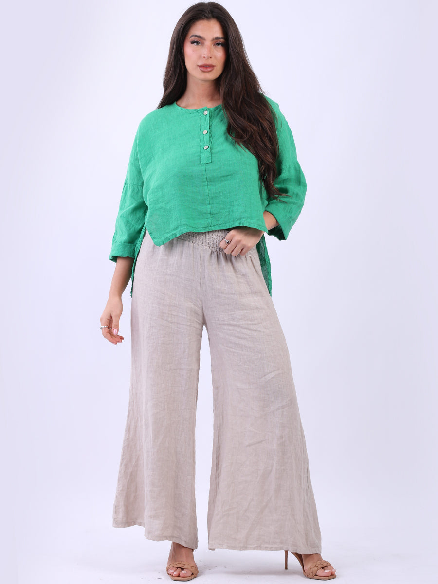 Linen Crop Shirt Top Green