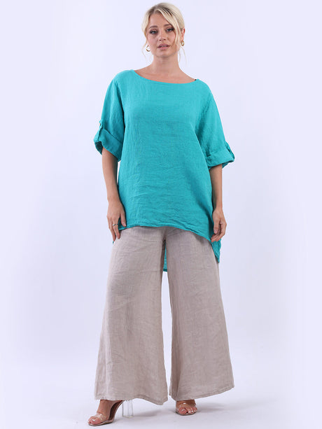 Linen Baggy Top Aqua