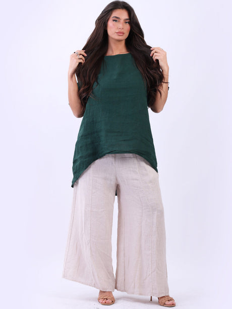 Linen Baggy Top Bottle Green