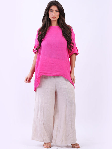 Linen Baggy Top Fuchsia