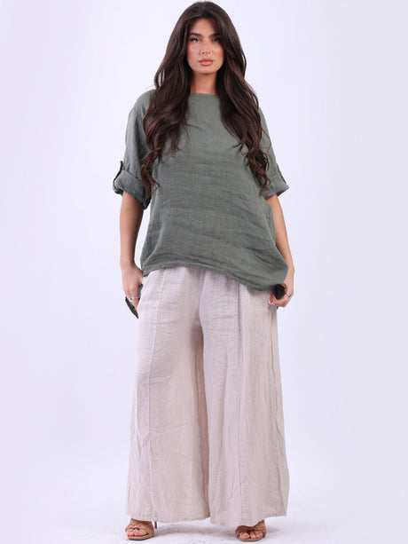 Linen Baggy Top Khaki
