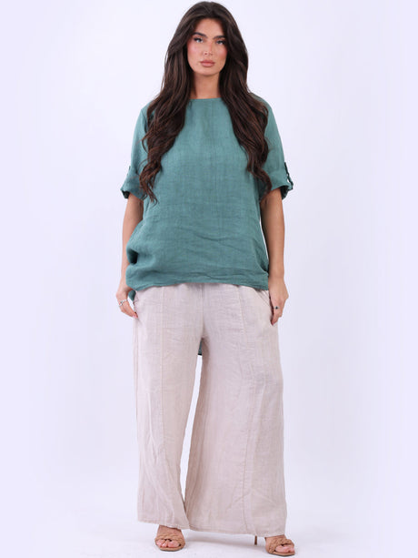 Linen Baggy Top Ocean Blue