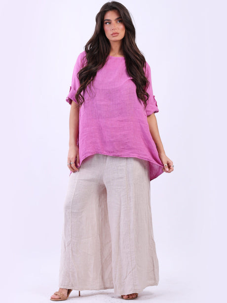 Linen Baggy Top Raspberry