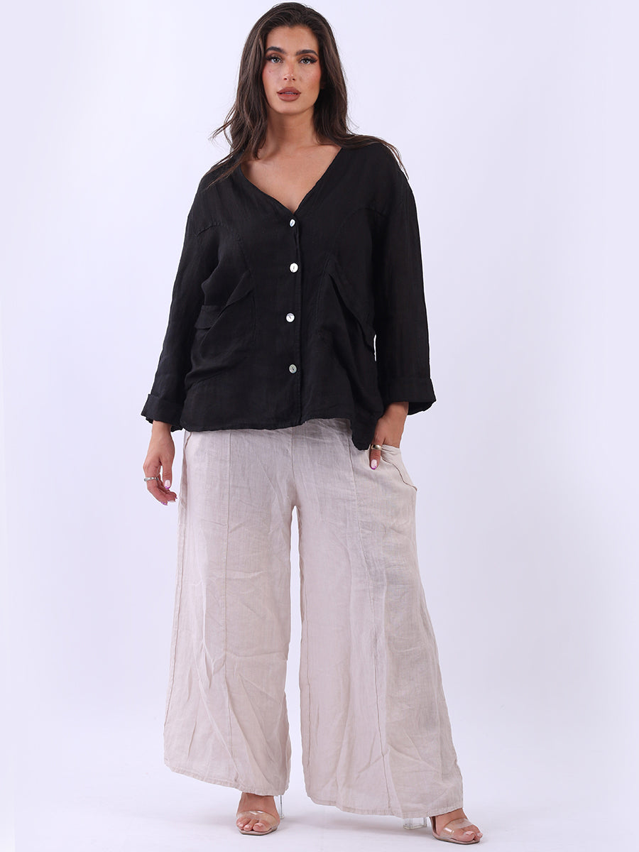 Linen Button Down Jacket Black