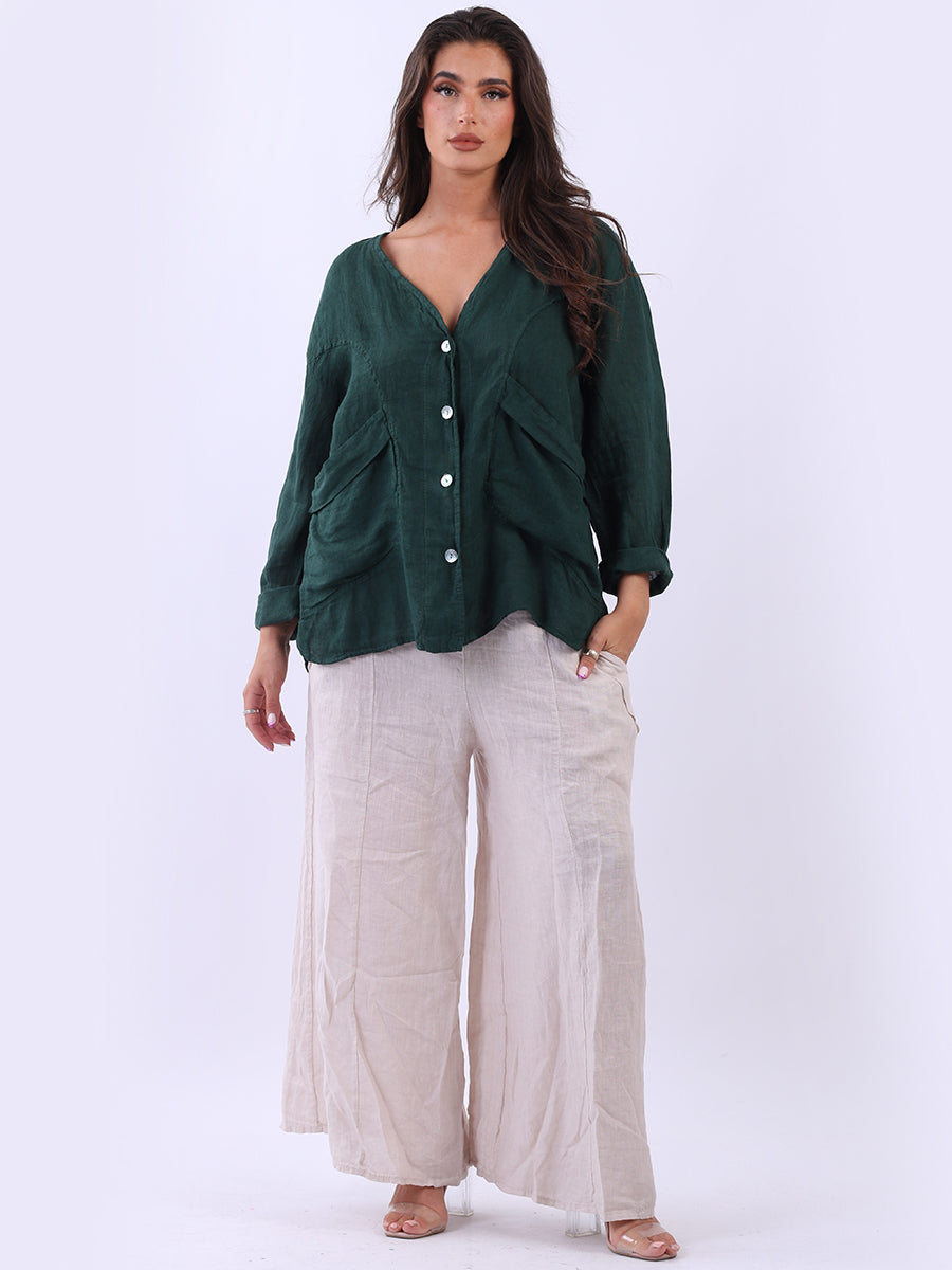 Linen Button Down Jacket Bottle Green