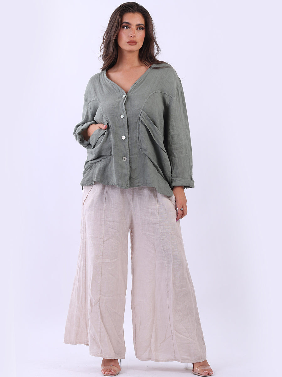 Linen Button Down Jacket Khaki