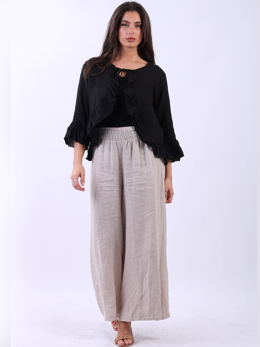 Linen Crop Jacket Black