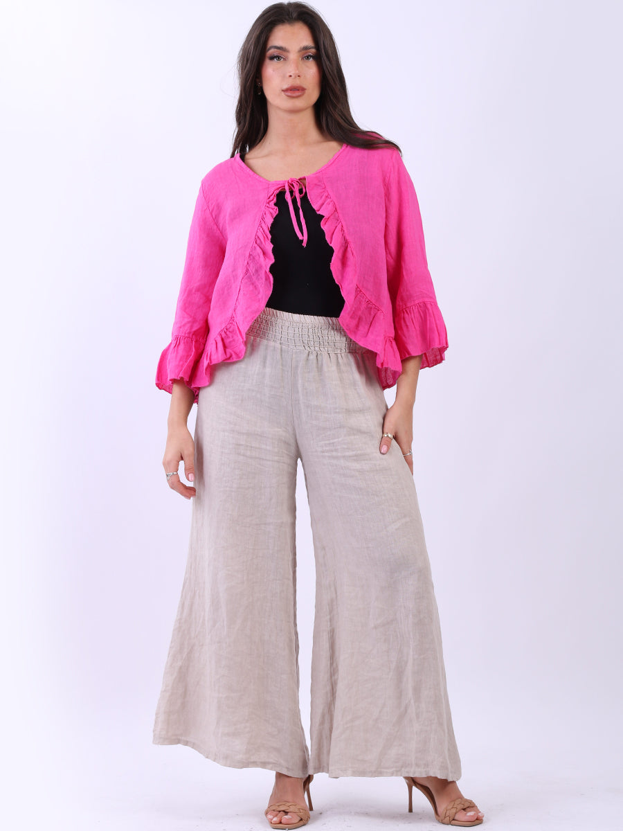 Linen Crop Jacket Fuchsia