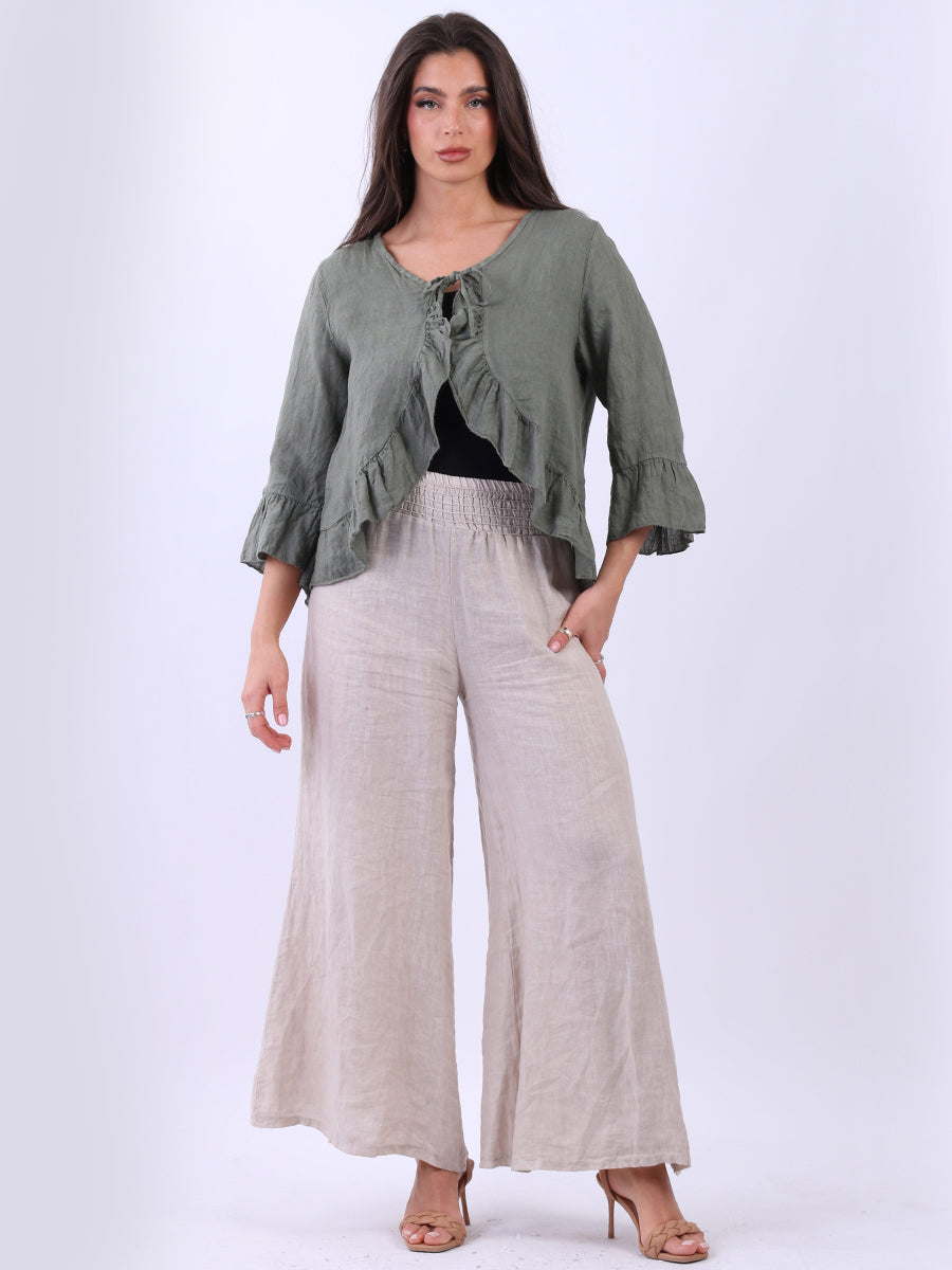 Linen Crop Jacket Khaki