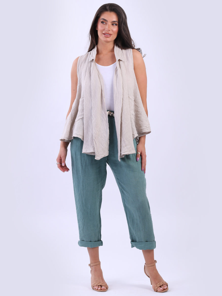 Plain Sleeveless Jacket Beige