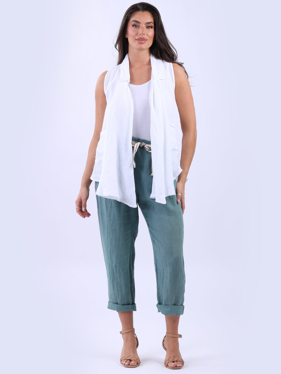 Linen Sleeveless Jacket White