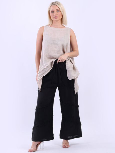 Linen Wide Leg Ladies Pant Black