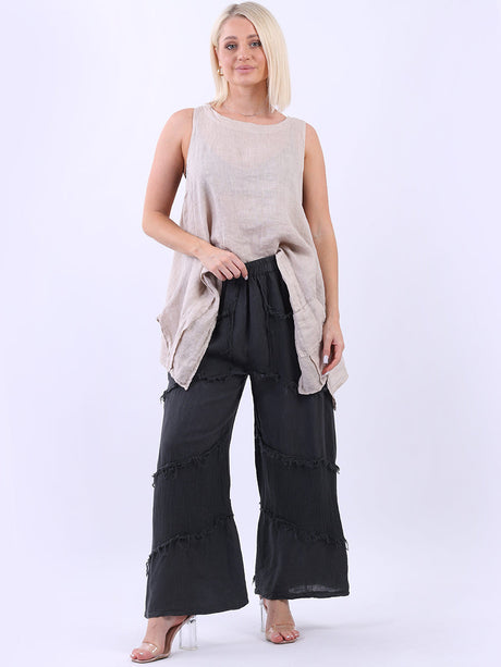 Linen Wide Leg Ladies Pant Black