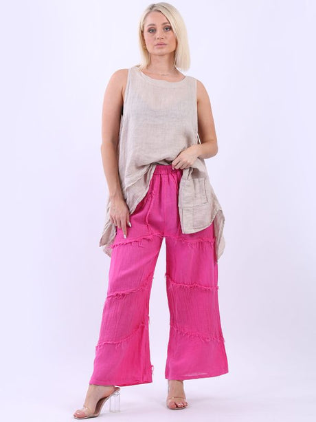 Linen Wide Leg Ladies Pant Fuchsia