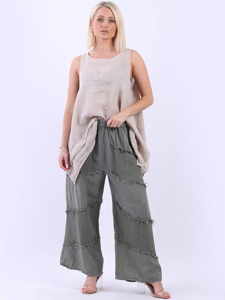 Linen Wide Leg Ladies Pant Khaki