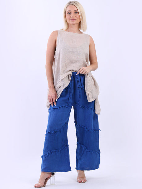 Linen Wide Leg Ladies Pant Royal Blue