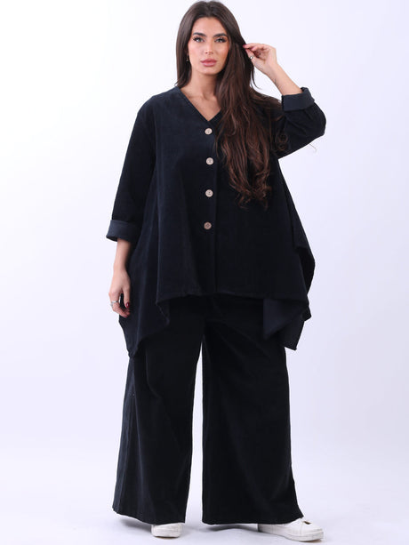 Plus Size Cotton Corduroy Tunic Top Black