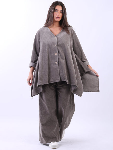 Plus Size Cotton Corduroy Tunic Top Mocha