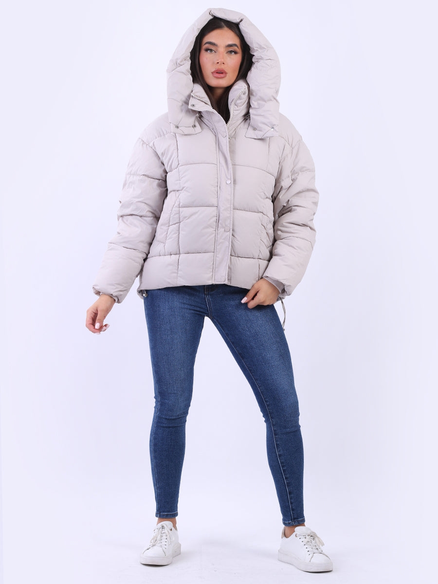 Plus Size Hooded Puffer Jacket Beige