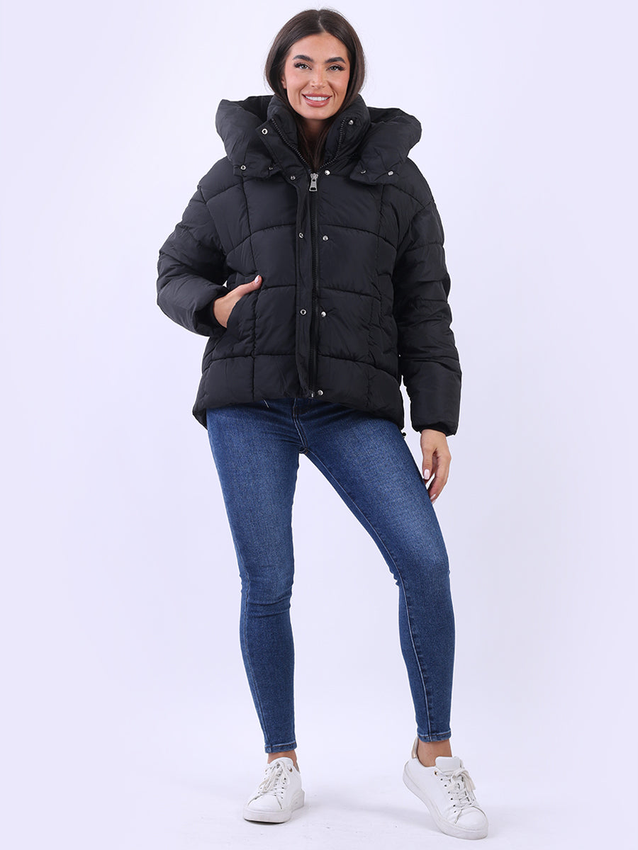 Plus Size Hooded Puffer Jacket Black