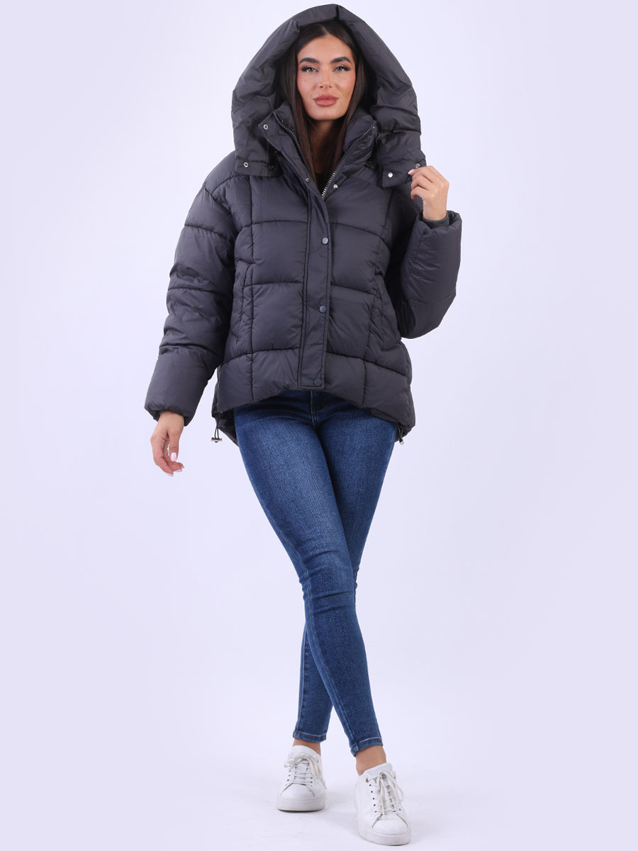Plus Size Hooded Puffer Jacket Charcoal
