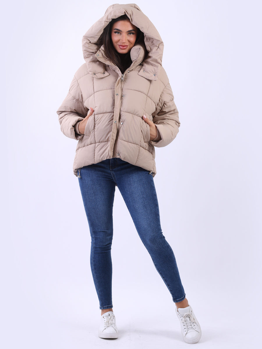 Plus Size Hooded Puffer Jacket Mocha
