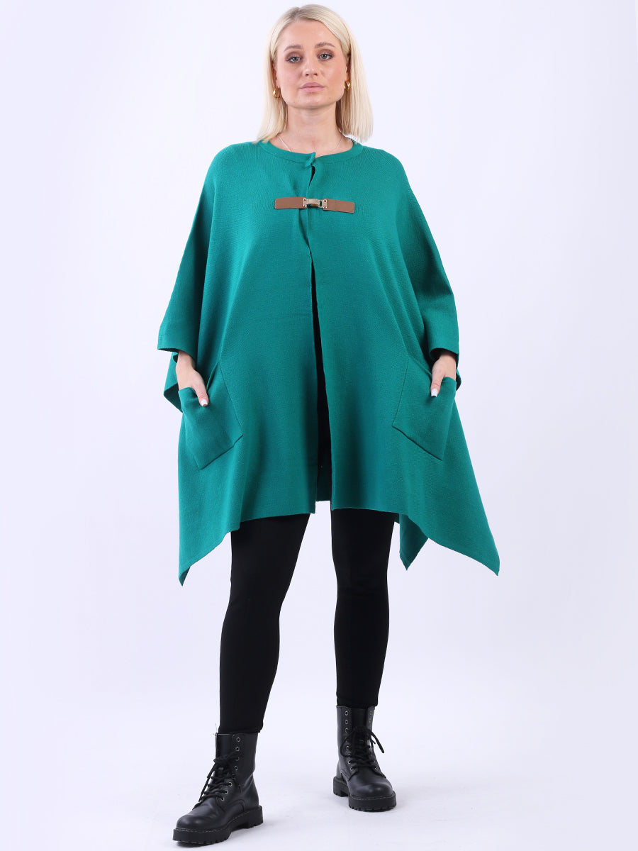 Open Front Knitted Cape Aqua