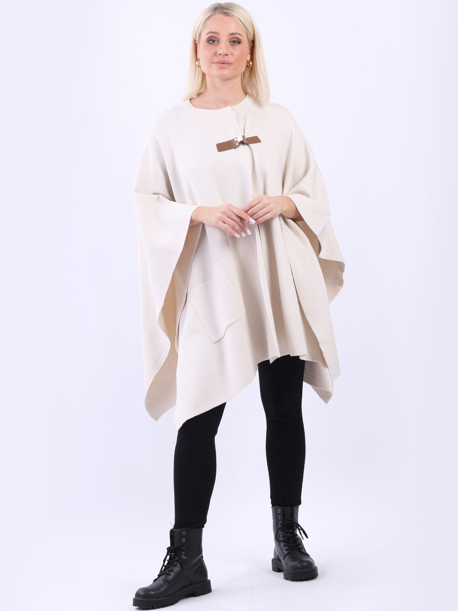 Open Front Knitted Cape Beige