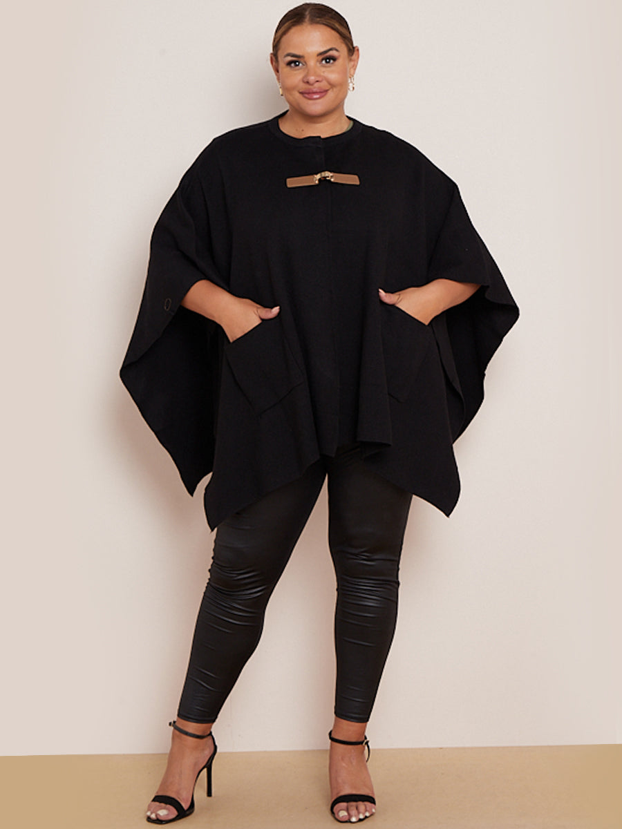 Open Front Knitted Cape Black