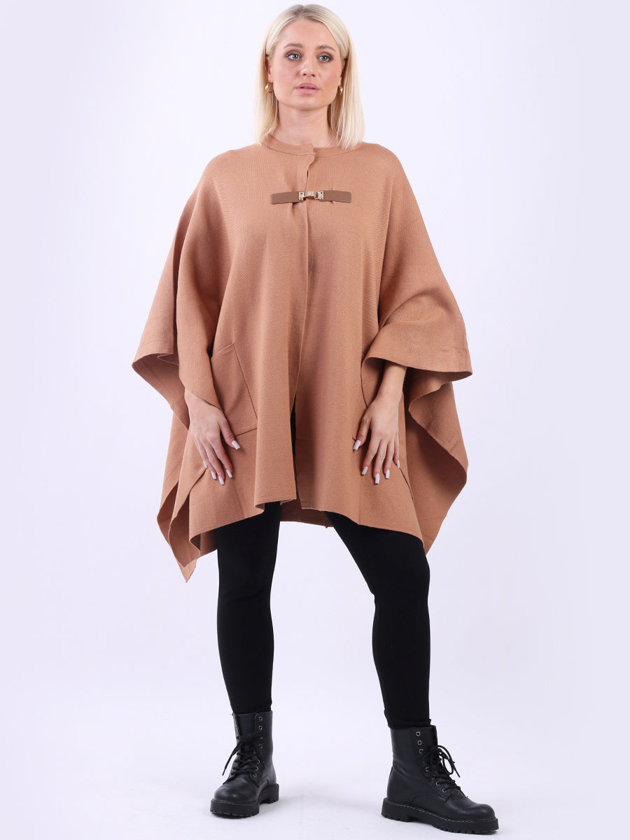Open Front Knitted Cape Camel
