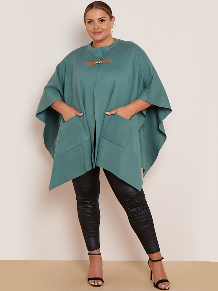 Open Front Knitted Cape Ocean Blue