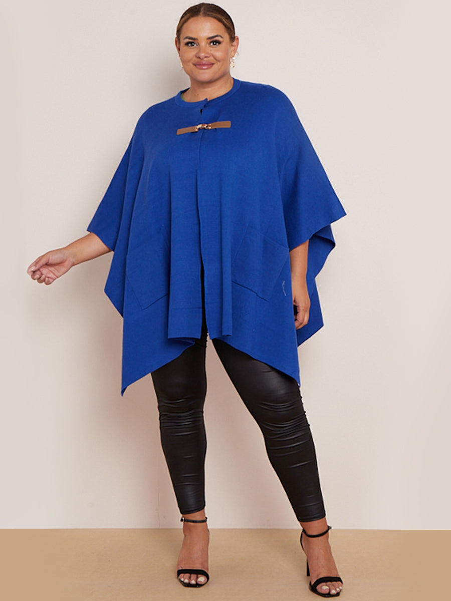 Open Front Knitted Cape Royal Blue