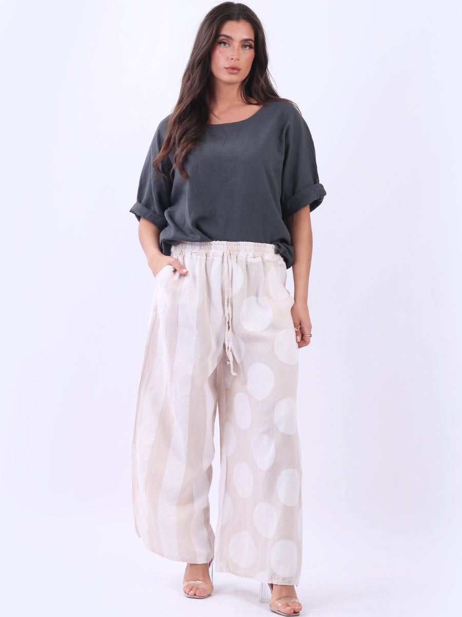 Polka Stripy Linen Palazzo Beige