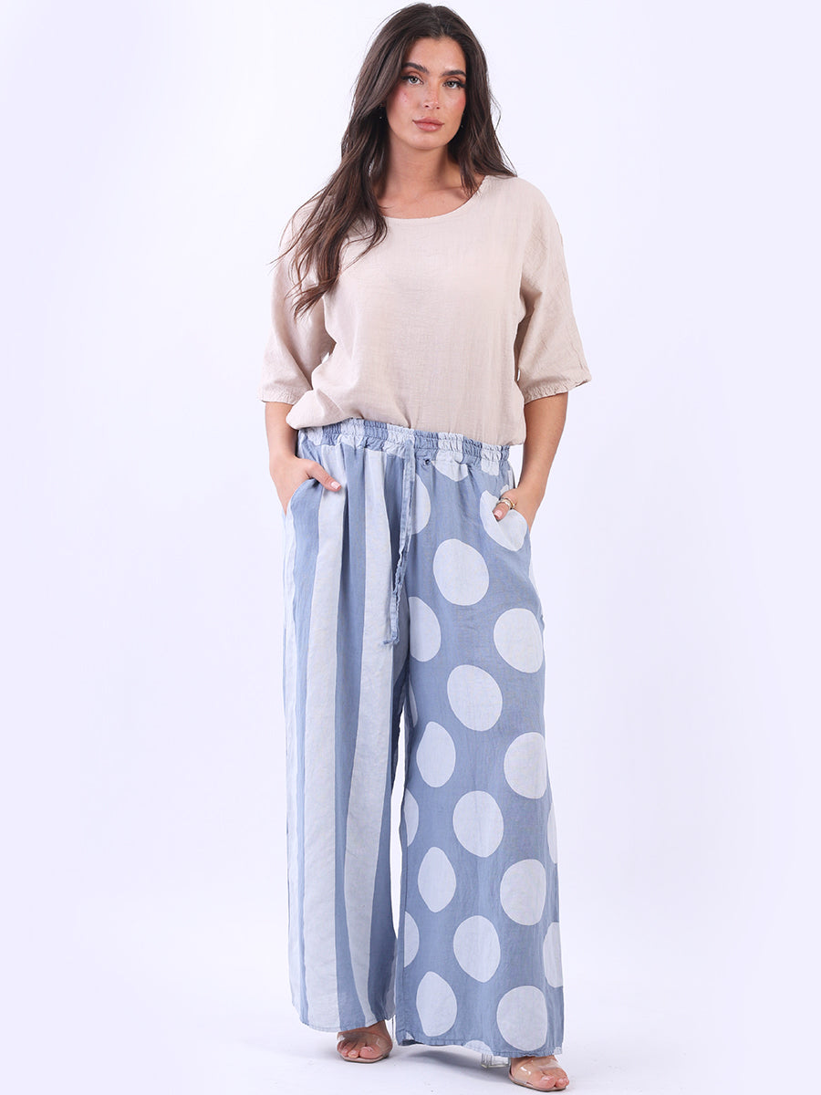Polka Stripy Linen Palazzo Denim