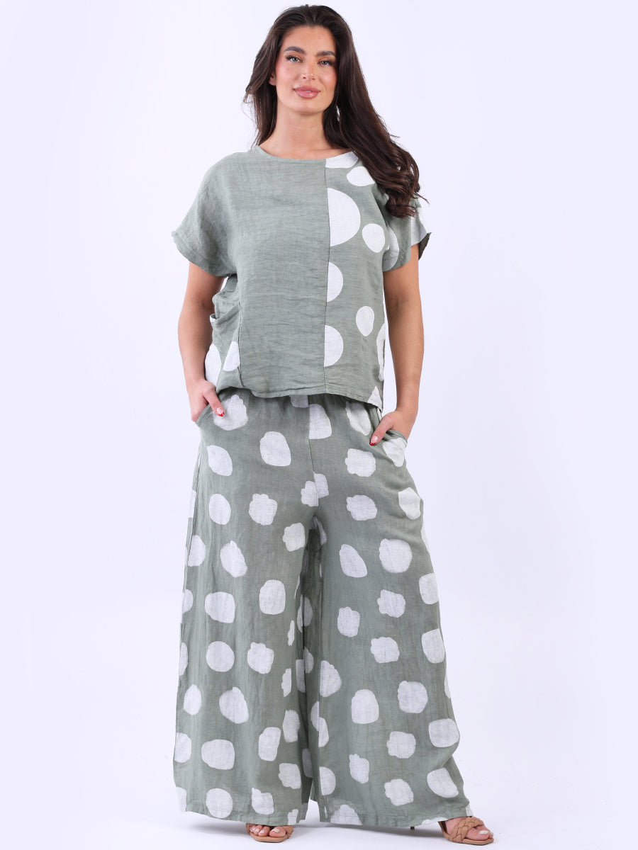 Polka Dot Linen Top Khaki