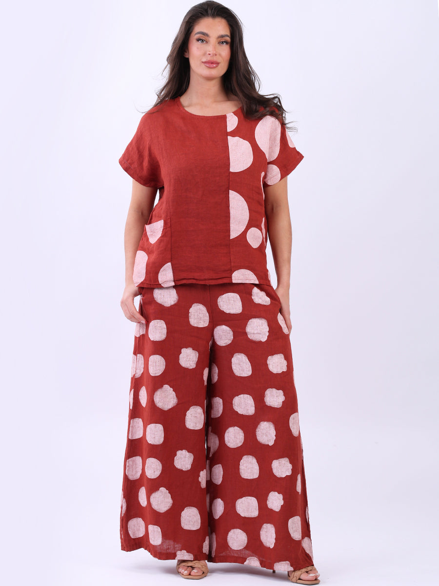 Polka Dot Linen Top Rust