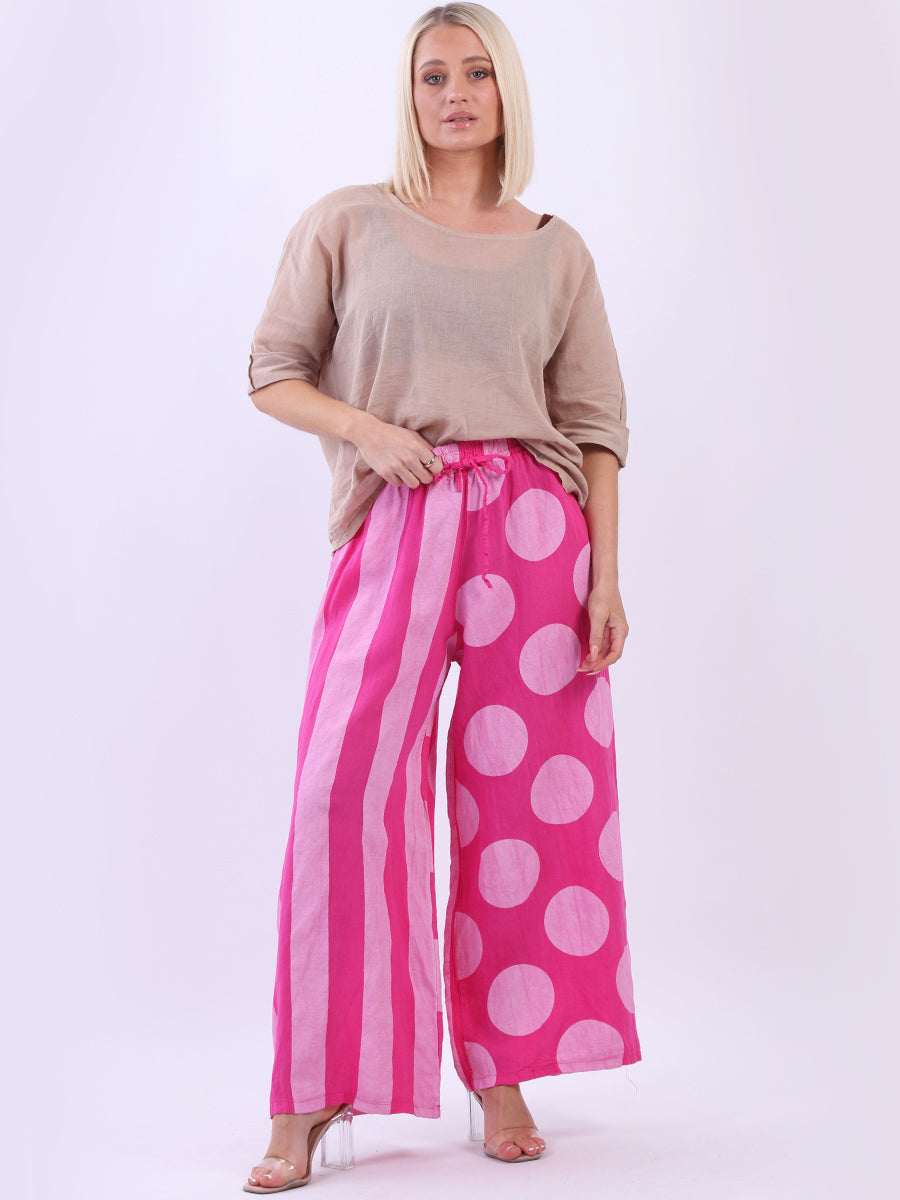 Polka Stripy Linen Palazzo Fuchsia