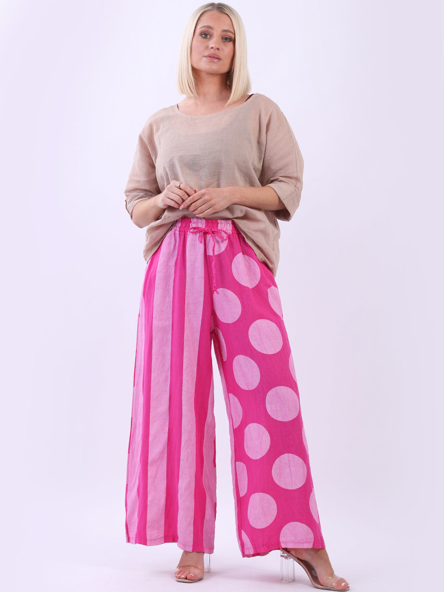 Polka Stripy Linen Palazzo Fuchsia