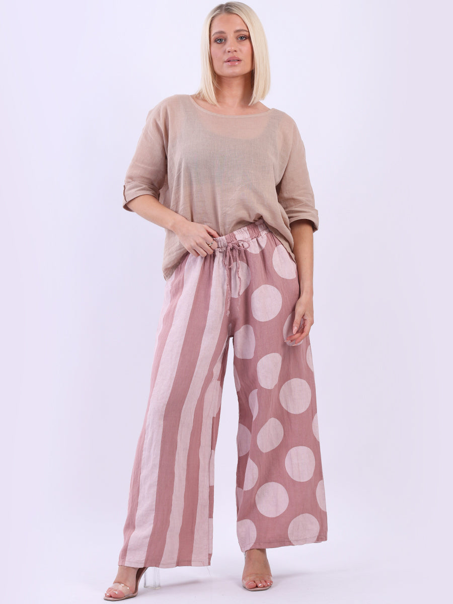 Polka Stripy Linen Palazzo Pink