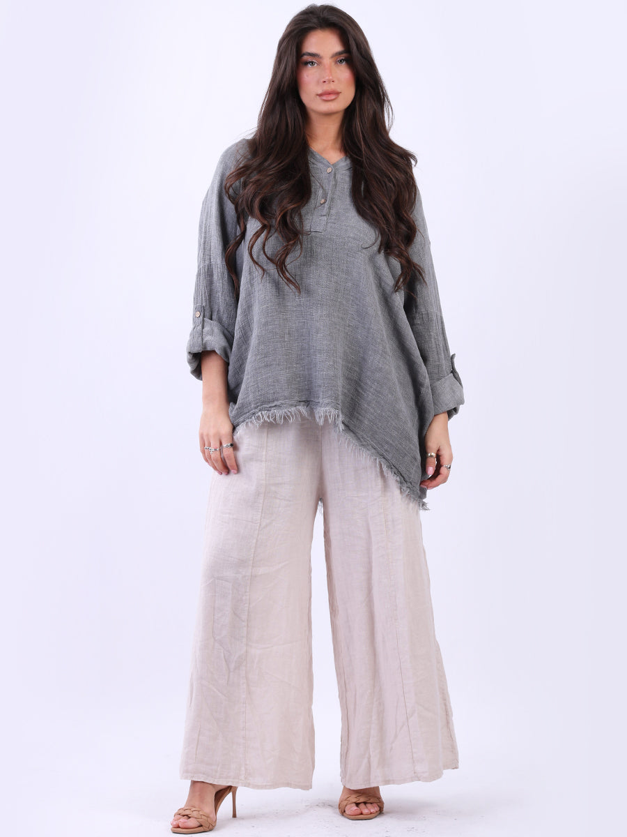 Oversized Plain Linen Top Charcoal