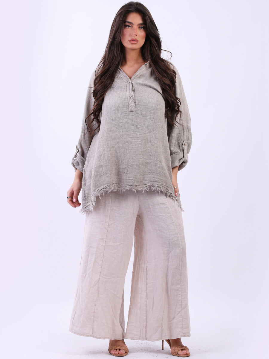 Oversized Plain Linen Top Mocha